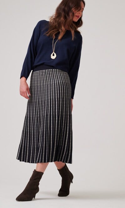 Knitted Chevron Pleated Midi Skirt