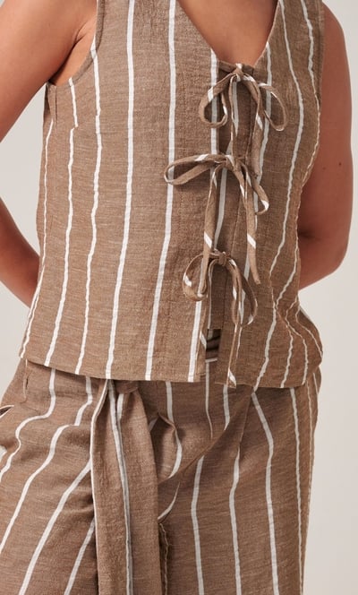 Striped Tie Front Sleeveless Top