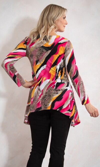 Printed Long Sleeve Jersey Dip Hem Top