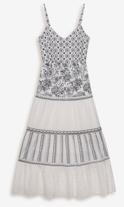 Cotton Blend Panelled Printed Strappy Maxi Dress
