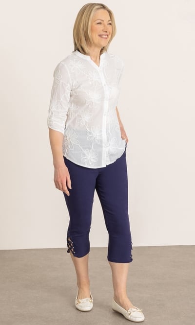 Anna Rose Embellished Floral Cotton Blouse