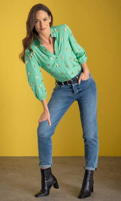 Foil Palm Tree Blouse