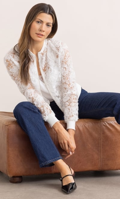Embroidered Mesh Bomber Jacket