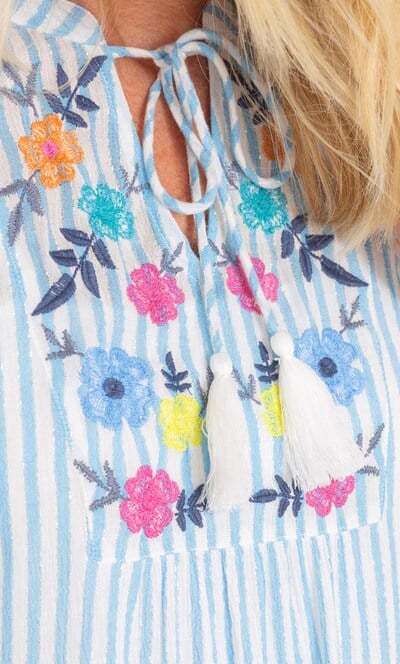 Anna Rose Embroidered And Shimmer Stripe Top