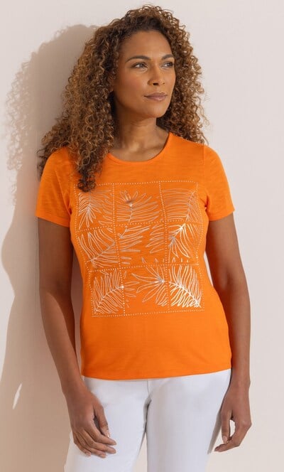 Anna Rose Embellished Leaf Print T-Shirt