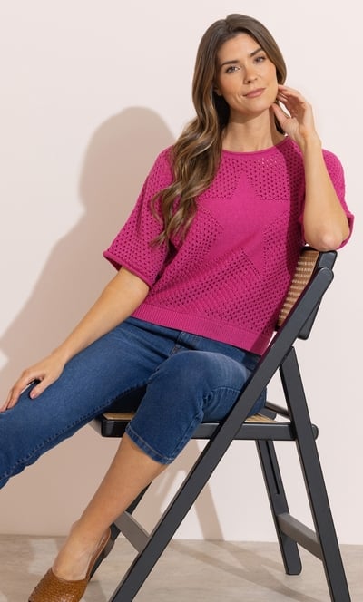 Shimmer Open Knit Short Sleeve Star Jumper