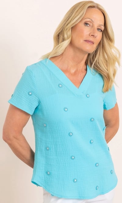 Anna Rose Floral Embroidered Textured Cotton Top