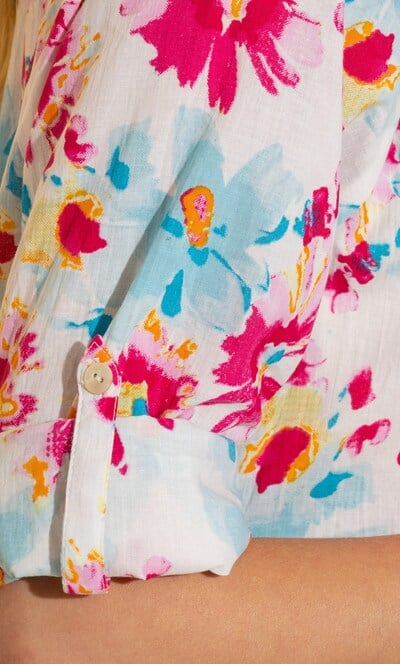 Floral Print Turn Sleeve Top