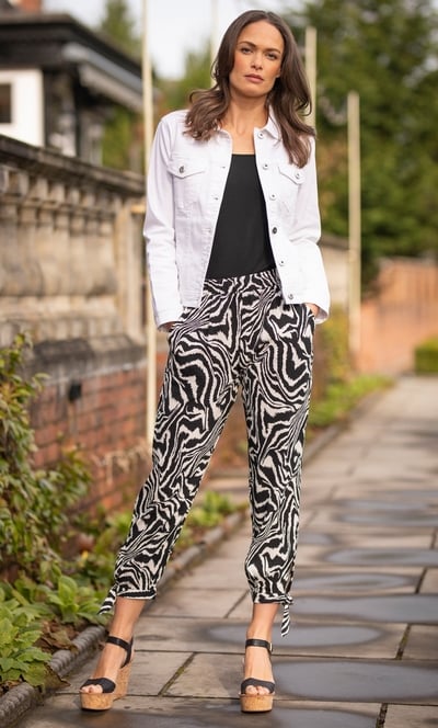 Zebra Print Tie Hem Cropped Trousers