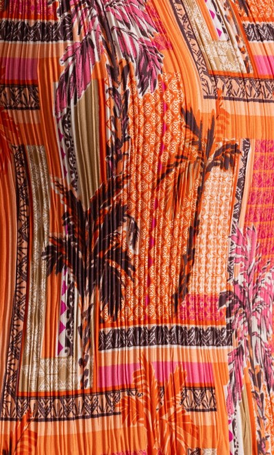 Palm Tree Print Pleated Dress