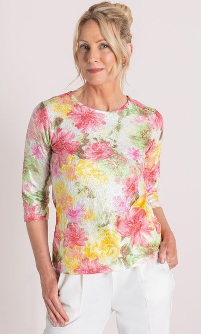 Anna Rose Shimmer Garden Print Jersey Top