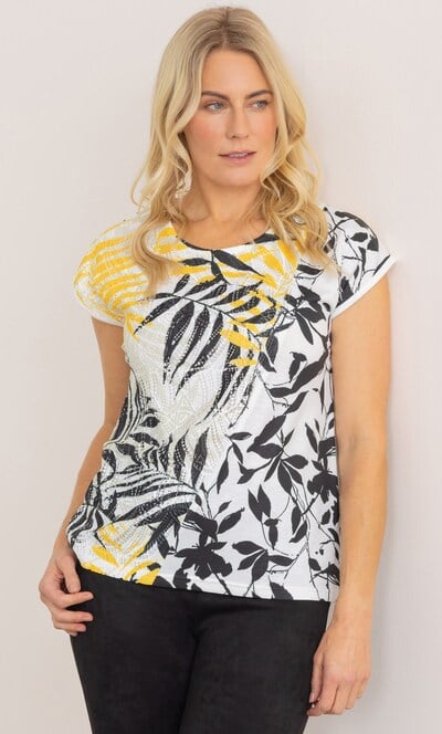 Leaf Printed Lace And Jersey Top