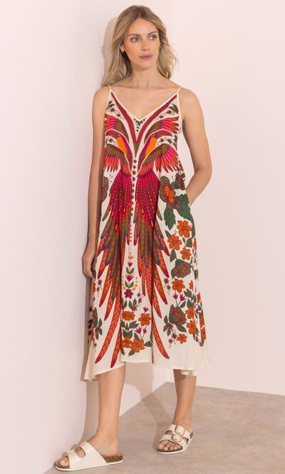 Paradise Bird And Floral Print Midaxi dress