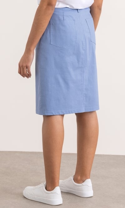 Striped Button Fastening Cotton Blend Skirt