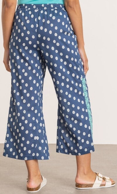 Embroidered Spotty Wide Leg Cropped Cotton Trousers