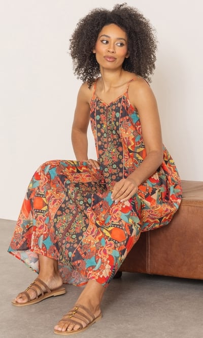 Printed Cotton Trapeze Maxi Dress