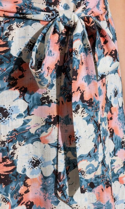 Bouquet Print Linen Blend Dress