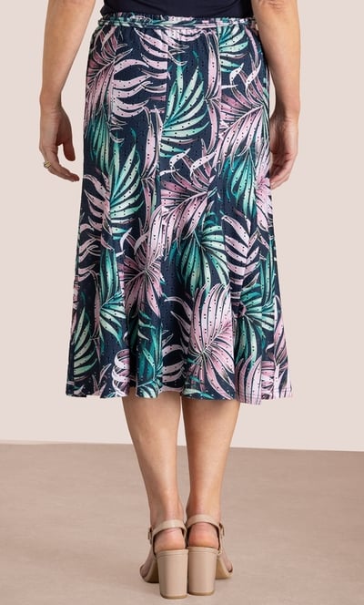 Anna Rose Leaf Print Jersey Eyelet Skirt