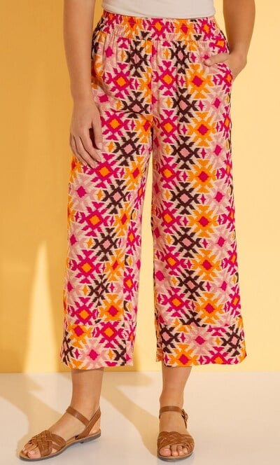 Aztec Print Cropped Wide Leg Trousers