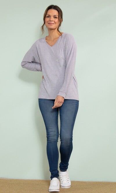 Super Soft Brushed Knit Embellished Star Lounge Top