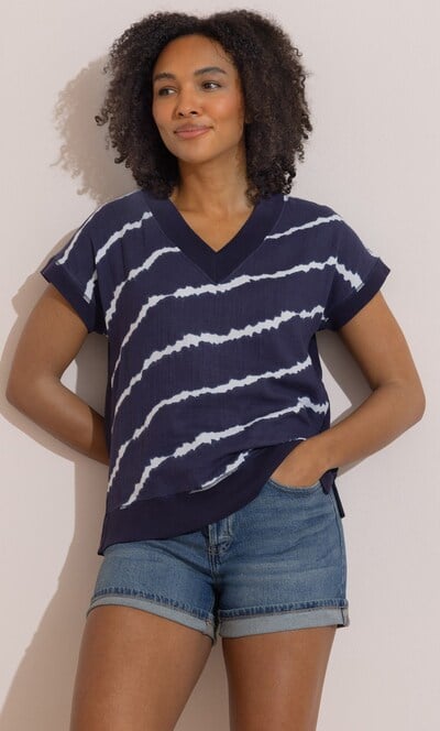 Printed Tie Dye V Neck Cotton Top
