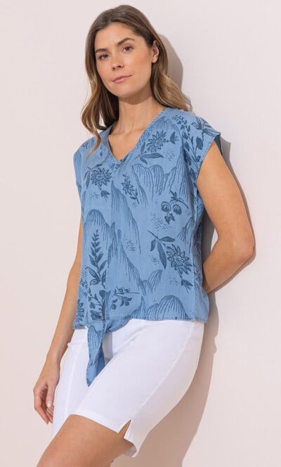 Garden Printed Tie Front Top