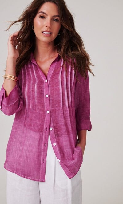 Washed Three Quarter Sleeve Crinkle Shirt