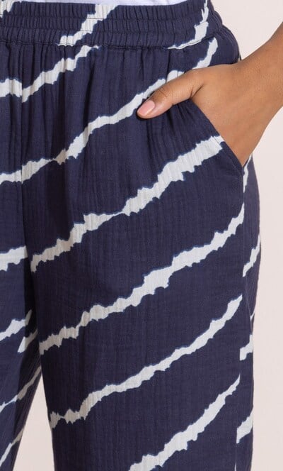 Printed Wide Leg Cropped Cotton Trousers