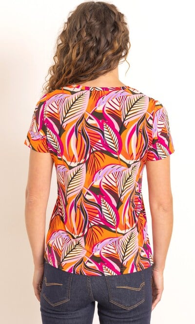 Anna Rose Leaf Print V Neck Top