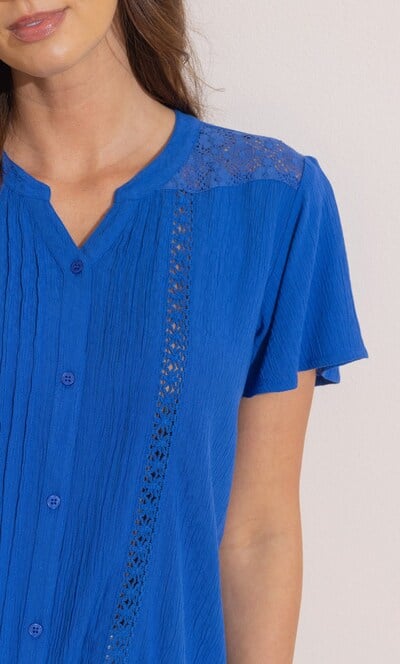 Lace Trim Tie Front Blouse