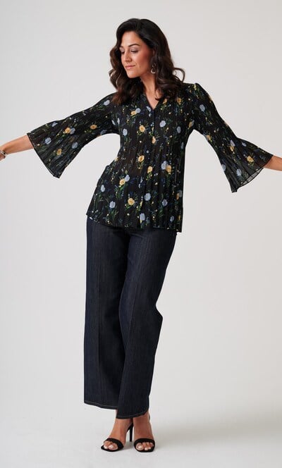 Anna Rose Pleated Garden Print Blouse