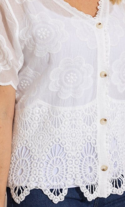 Anna Rose Crochet Hem Embroidered Cotton Blouse