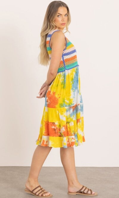 Tie Dye And Crochet Sleeveless Dress