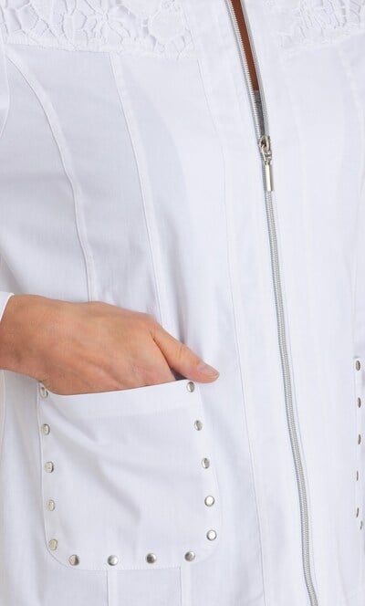 Lace Trim Cotton Blend Collarless Jacket