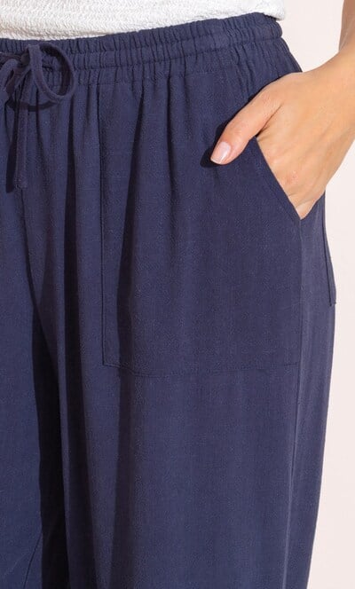 Wide Leg Linen Blend Cropped Trousers