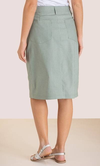 Striped Button Fastening Cotton Blend Skirt