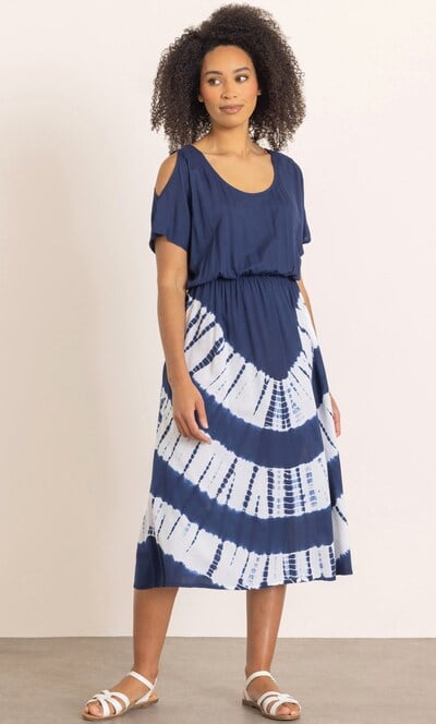 Tie Dye Cold Shoulder Midaxi Dress
