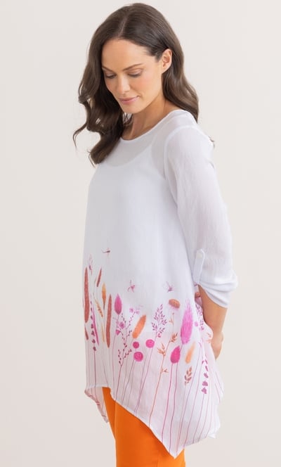 Garden Placement Print Dipped Hem Tunic Top