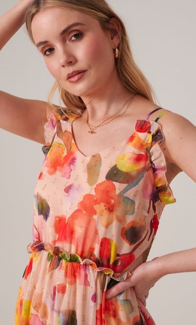 Bold Floral Shimmer Print Strappy Midaxi Dress