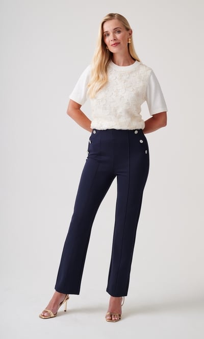 Embellished Straight Leg Pull On Trousers