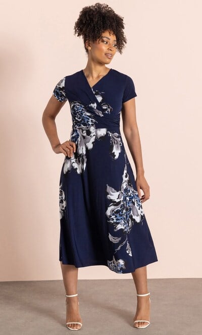 Printed Short Sleeve Midi Dress