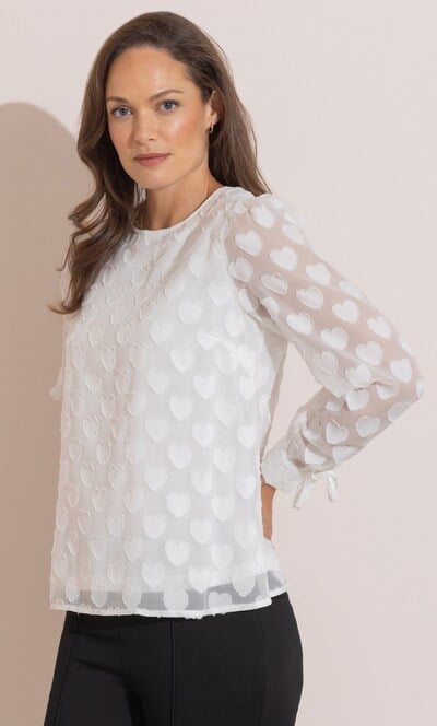 Heart Jacquard Tie Sleeve Top