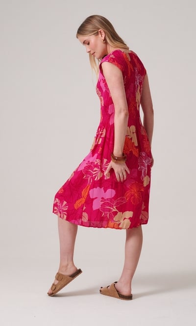 Leaf Print Pleated Dress