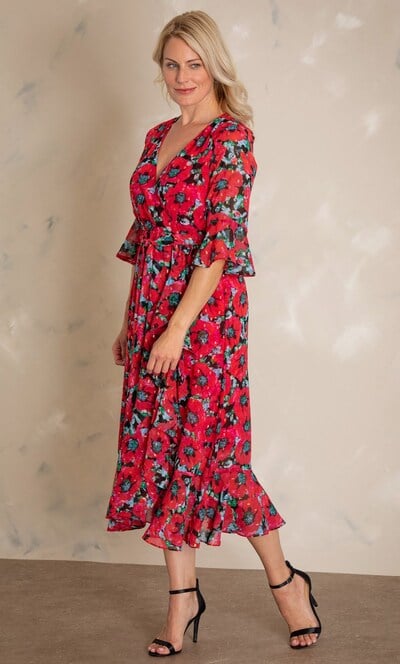 Floral Chiffon Print Fixed Wrap Midi Dress