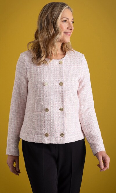 ジャケット・アウター ANAY GOWN COAT ACTRESS COLLAR PINKIVORY Anna Rose Double Breasted Shimmer Boucle Jacket in Pink | Klass