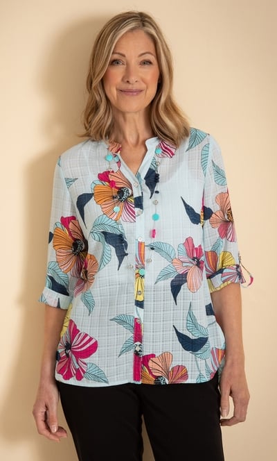Anna Rose Floral Blouse With Necklace