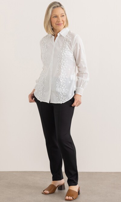 Robell Zoe Applique Embroidery Cotton Blouse with Scallop Trim White