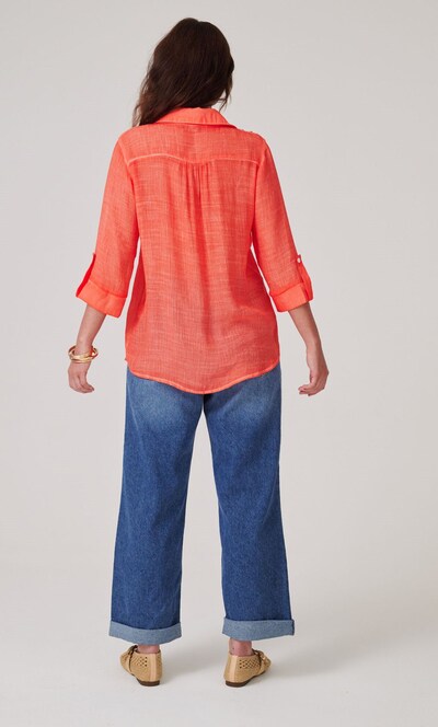 Washed Three Quarter Sleeve Crinkle Shirt