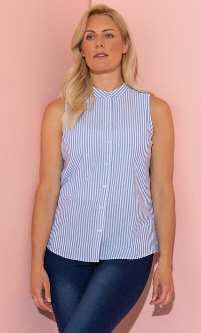 Striped Seersucker Sleeveless Blouse