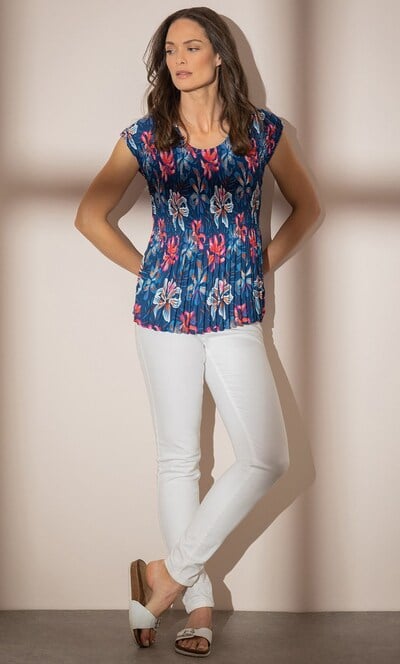 Floral Print Pleated Top